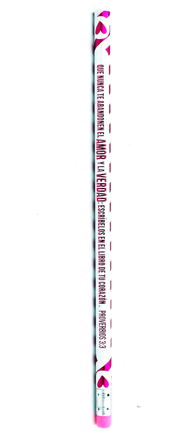 Lapiz Madera: Amor y verdad (blanco/fucsia)