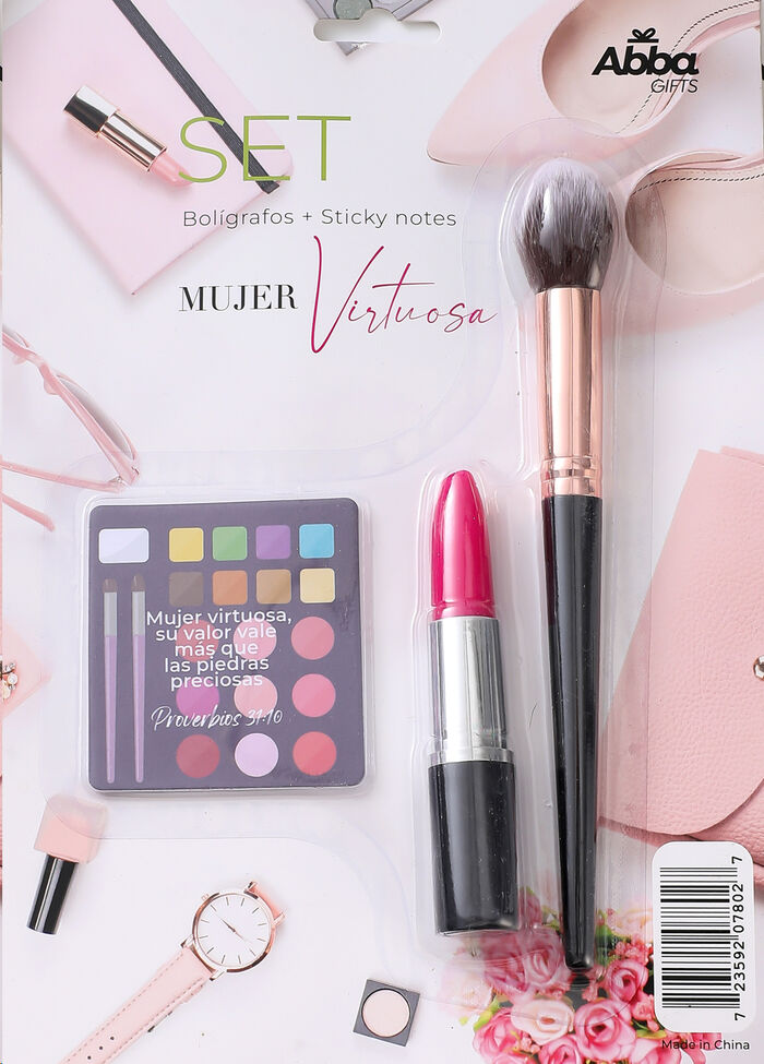 Mujer virtuosa. Pack creativo 2 bolis + notas adhesivas