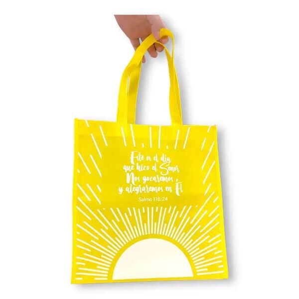 Este es el día. Bolsa de tela Tote bag amarilla. [723592074807]