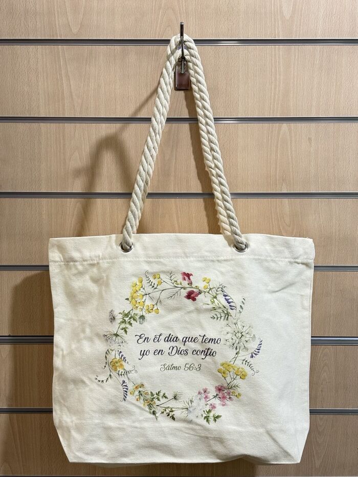 En el día que temo. Bolsa de algodón con asa de cuerda trenzada