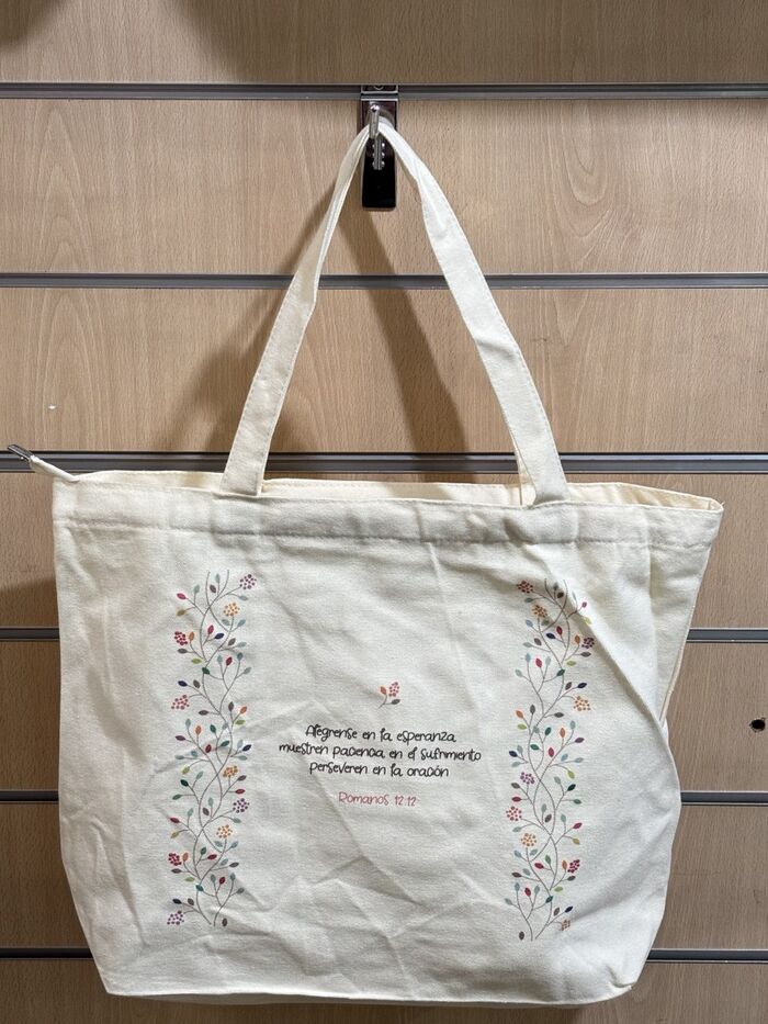 Alégrense en la esperanza. Bolsa de algodón con cremallera