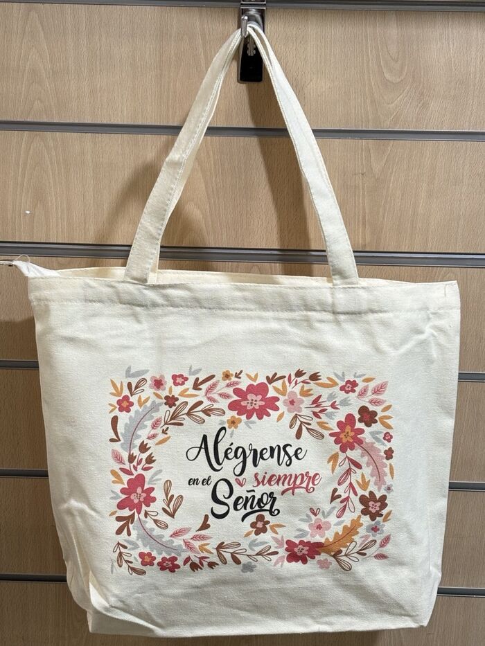 Alégrense en el Señor siempre. Bolsa de algodón con cremallera