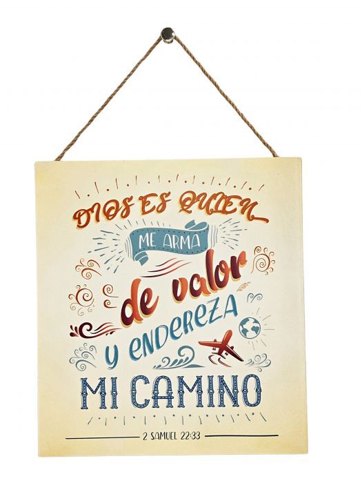 Me arma de valor. Cuadro de madera con cordel