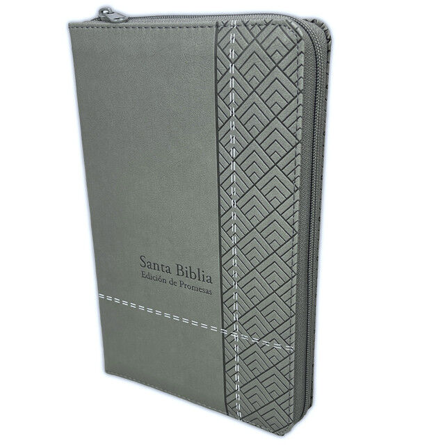 Biblia de Promesas RVR60 tamaño manual letra grande i/piel gris con cierre