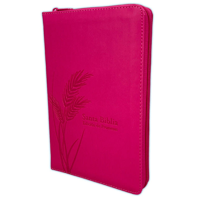 Biblia de Promesas RVR60 tamaño manual letra grande i/piel fucsia con índice y cierre