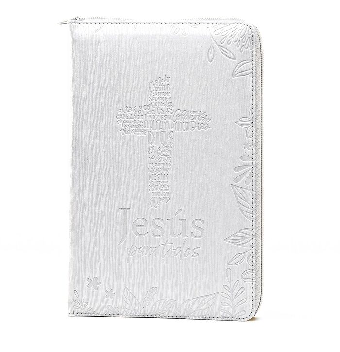 Biblia de Promesas RVR60 tamaño manual letra grande i/piel blanca con cierre e índice Jesús para todos