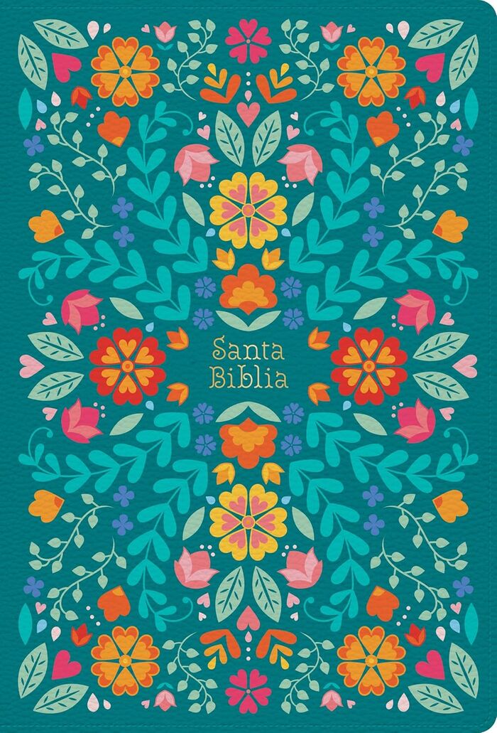 Biblia RVR60 letra grande tamaño manual, floreada, símil piel