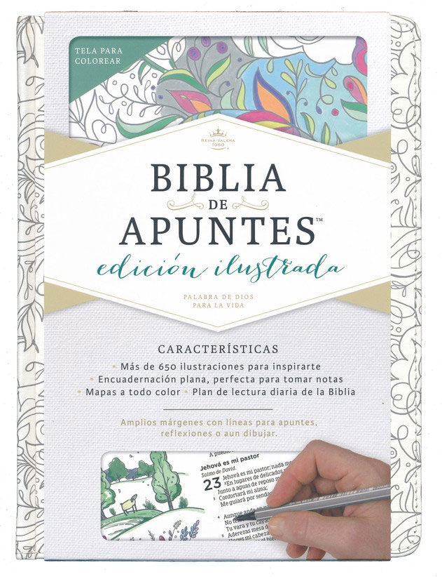 Biblia de apuntes RVR60 - Edición ilustrada - Blanco en tela para colorear
