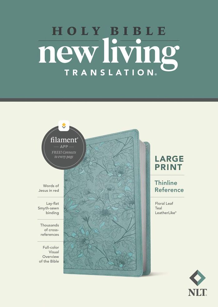 NLT Large Print Thinline Reference Bible, LeatherLike, Floral Leaf Teal