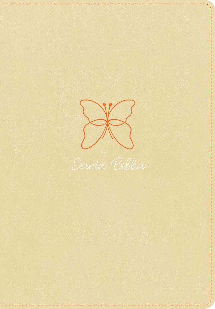 Biblia NTV Letra Grande edición cierre con referencias beige con mariposa naranja