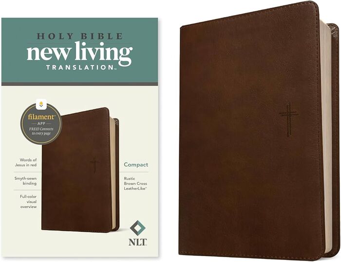 NLT Compact Bible, LeatherLike, Rustic Brown Cross