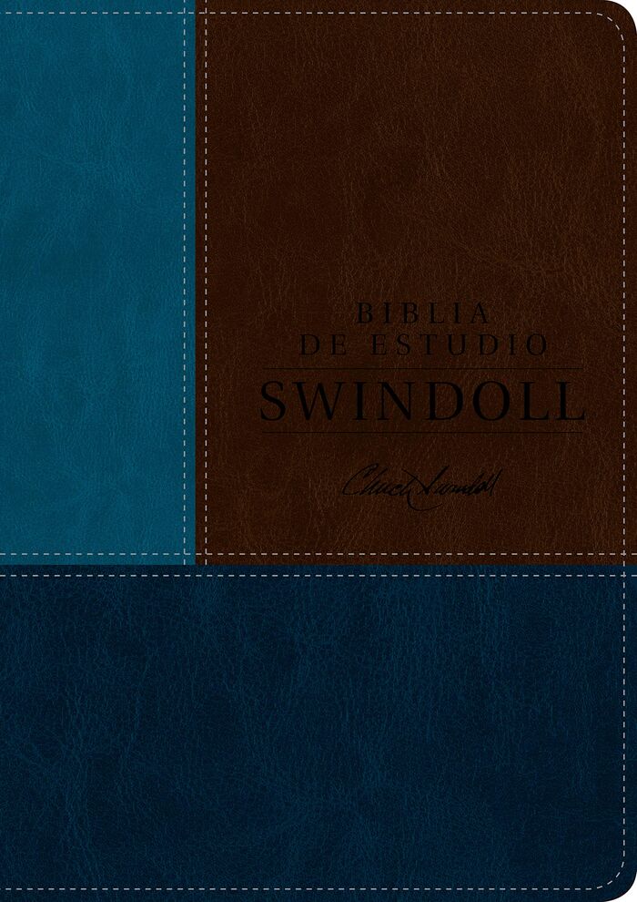 Biblia de estudio Swindoll NTV i/piel azul/marrón con índice