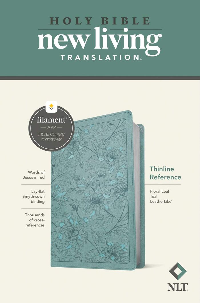 NLT Thinline Reference Bible, LeatherLike, Floral Leaf Teal