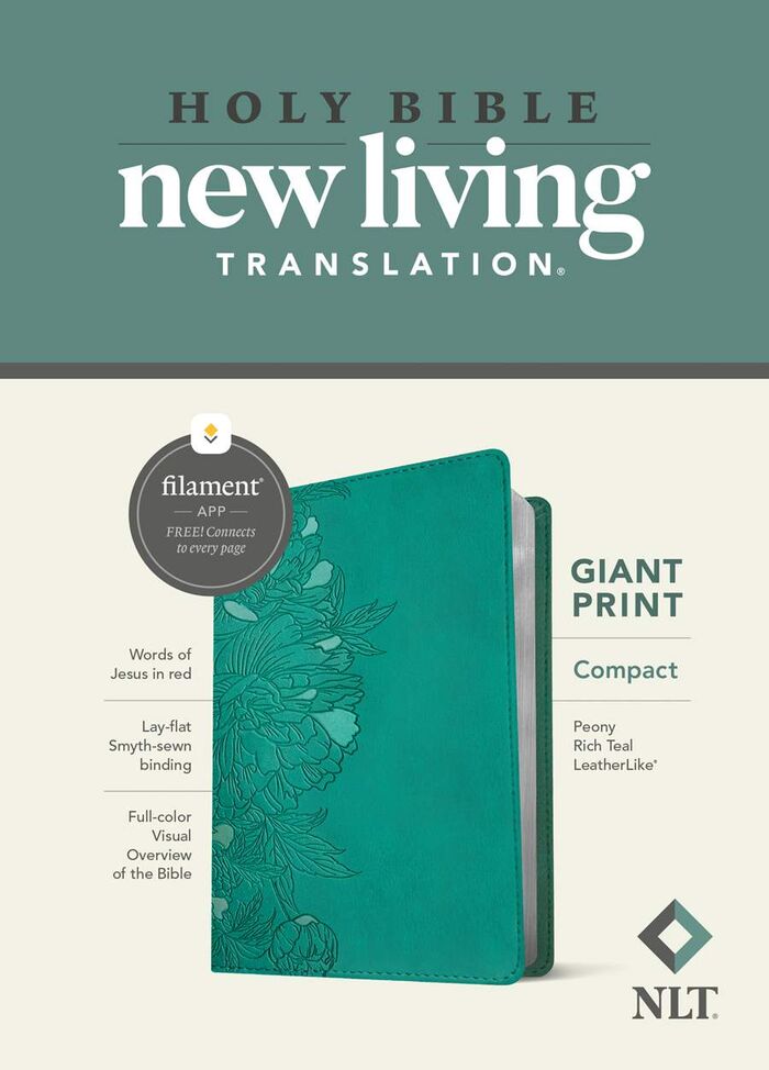 NLT Compact Giant Print Bible, LeatherLike, Peony Rich Teal