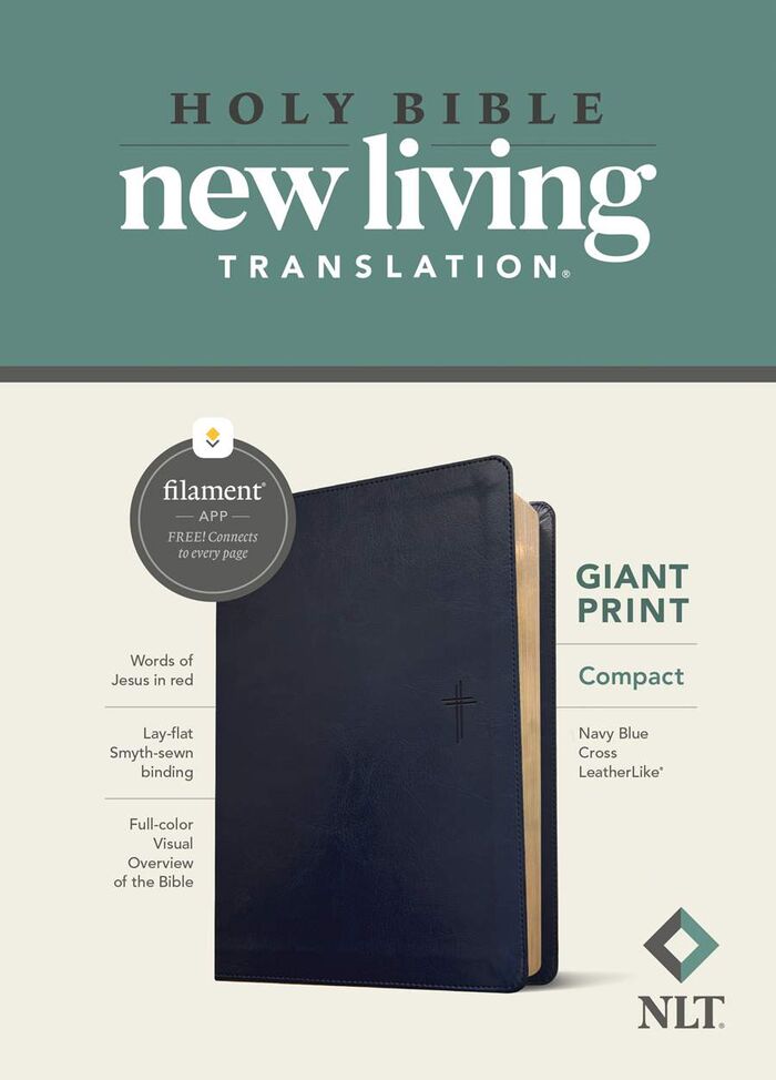 NLT Compact Giant Print Bible, LeatherLike, Navy Blue Cross