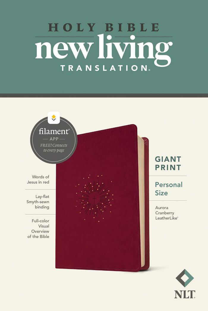 NLT Personal Size Giant Print Bible, LeatherLike, Aurora Cranberry