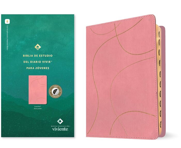 Biblia de estudio del diario vivir para jóvenes NTV con Filament (SentiPiel, Rosa pastel, Índice, Letra Roja)