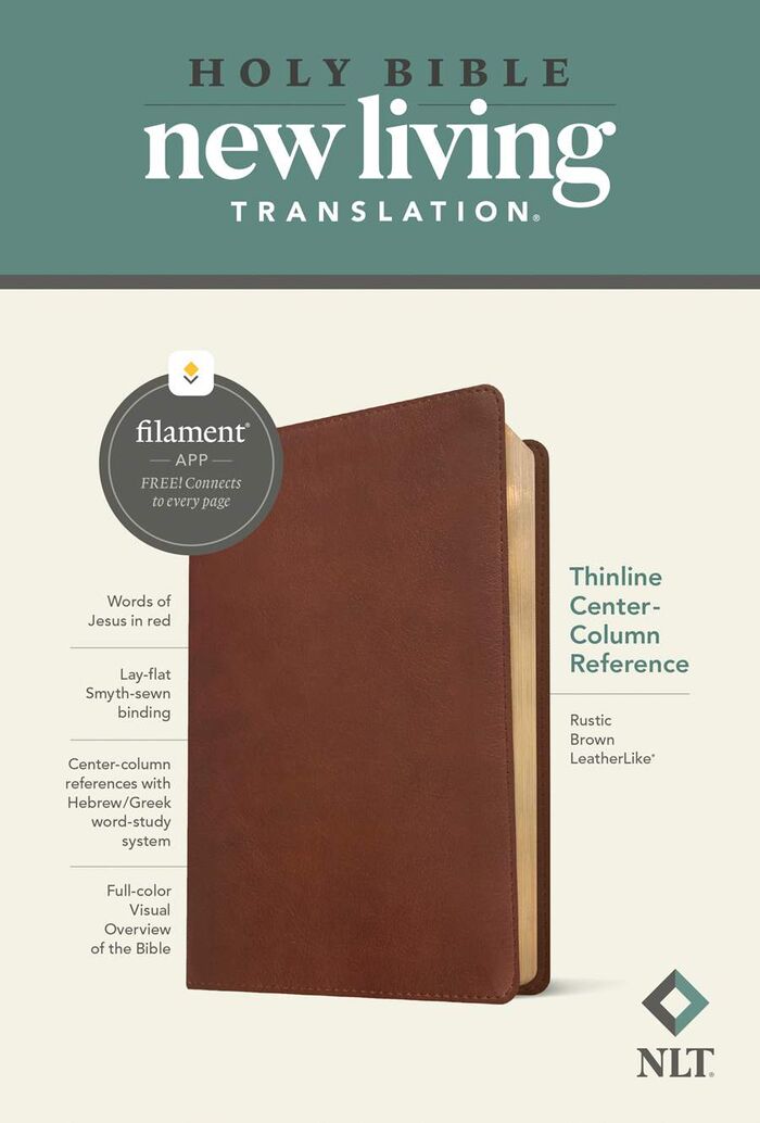 NLT Thinline Center-Column Reference Bible, LeatherLike, Rustic Brown