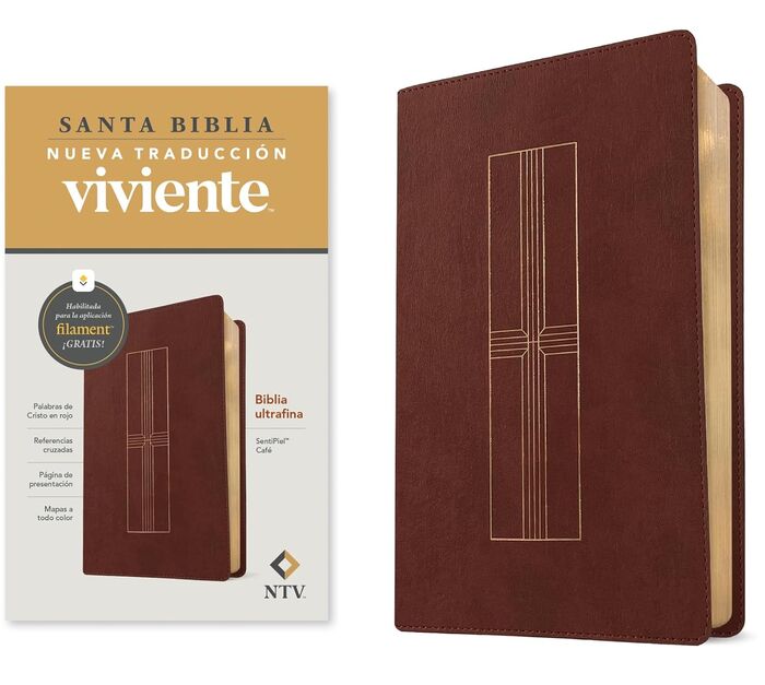 Biblia ultrafina NTV, con Filament (SentiPiel, Café, Letra Roja)