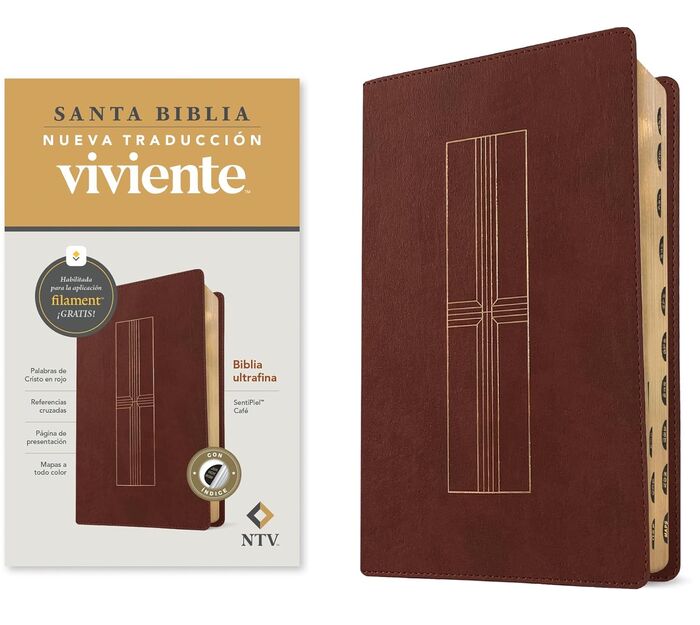Biblia ultrafina NTV, con Filament con índice(SentiPiel, Café, Letra Roja)