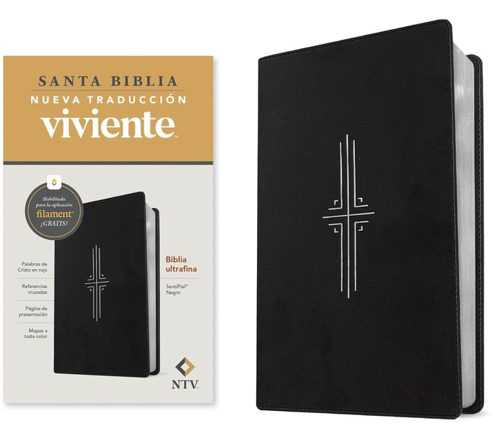 Biblia ultrafina NTV, con Filament (SentiPiel, Negro, Letra Roja) 