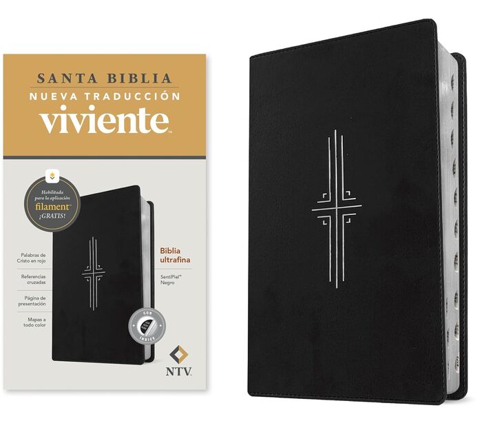 Biblia ultrafina NTV, con Filament (SentiPiel, Negro, Índice, Letra Roja)