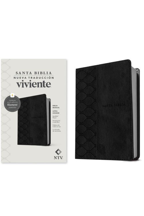 Biblia manual NTV, letra grande con Filament (SentiPiel, Negro, Letra Roja)