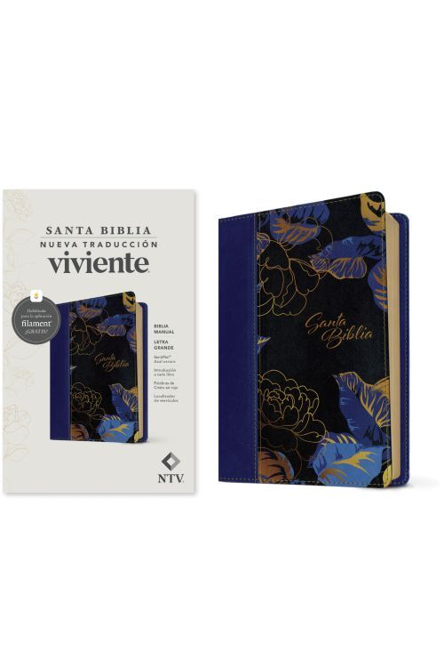 Biblia manual NTV, letra grande con Filament (SentiPiel, Azul oscuro, Letra Roja)