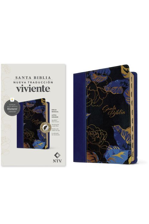 Biblia manual NTV, letra grande con Filament (SentiPiel, Azul oscuro, Índice, Letra Roja)
