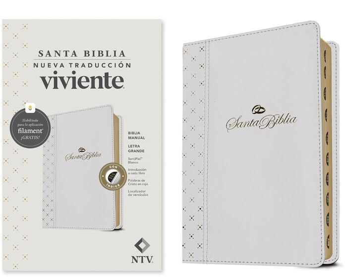 Biblia manual NTV, letra grande con Filament, con índice (SentiPiel, Blanco para bodas)