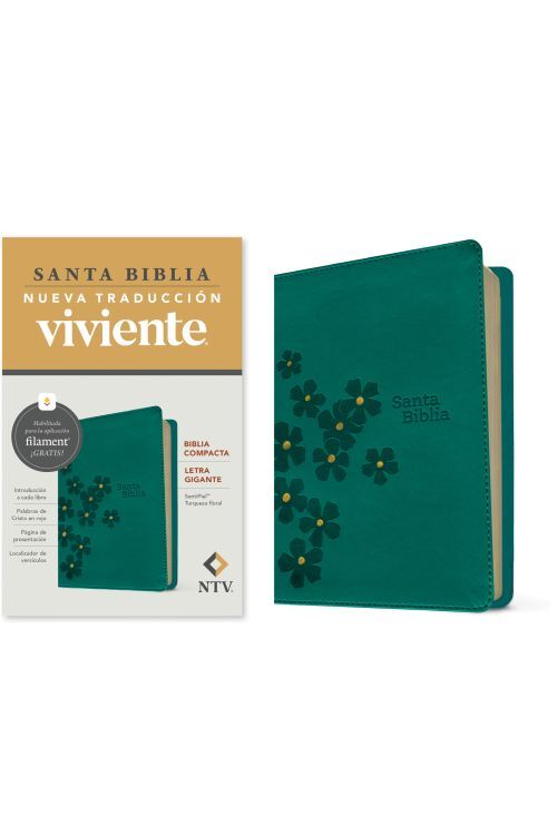Biblia compacta NTV, letra gigante con Filament (SentiPiel, Turquesa floral, Letra Roja)