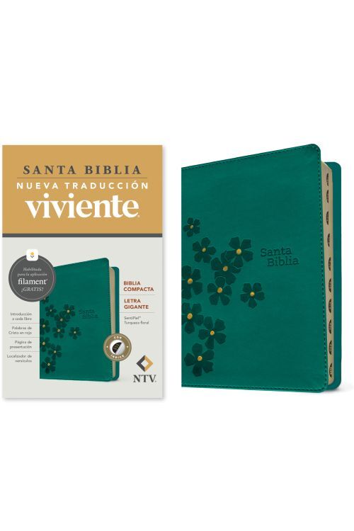 Biblia compacta NTV, letra gigante con Filament (SentiPiel, Turquesa floral, Índice, Letra Roja)