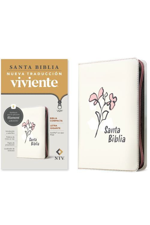 Biblia compacta NTV, letra gigante de zíper con Filament (SentiPiel, Beige, Letra Roja)
