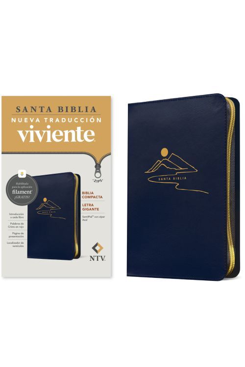 Biblia compacta NTV, letra gigante de zíper con Filament (SentiPiel, Azul, Letra Roja)