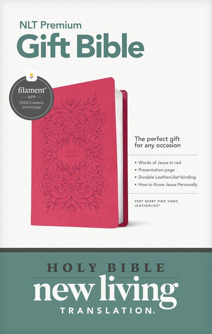 Premium Gift Bible NLT, LeatherLike, Very Berry Pink Vines
