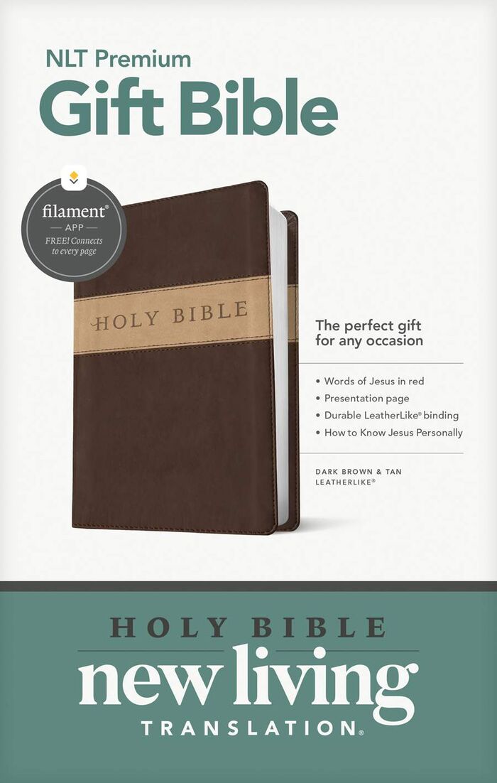 Premium Gift Bible NLT, LeatherLike, Dark Brown/Tan TuTone