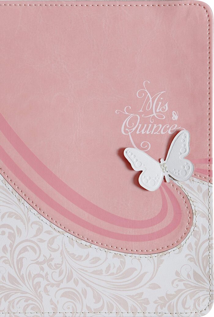 Biblia RVR60 Mis Quince, rosa y blanco símil piel