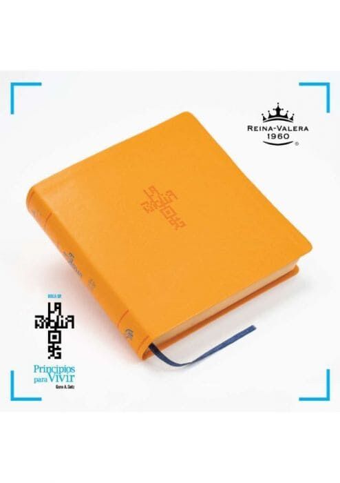 Biblia RVR60 de estudio QR Principios para Vivir - Imitación piel naranja