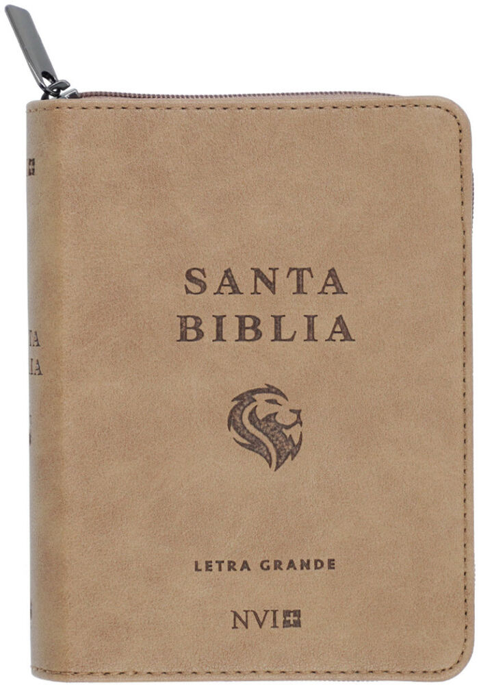 Biblia NVI letra grande tamaño bolsillo con cierre cuero ecológico marrón claro