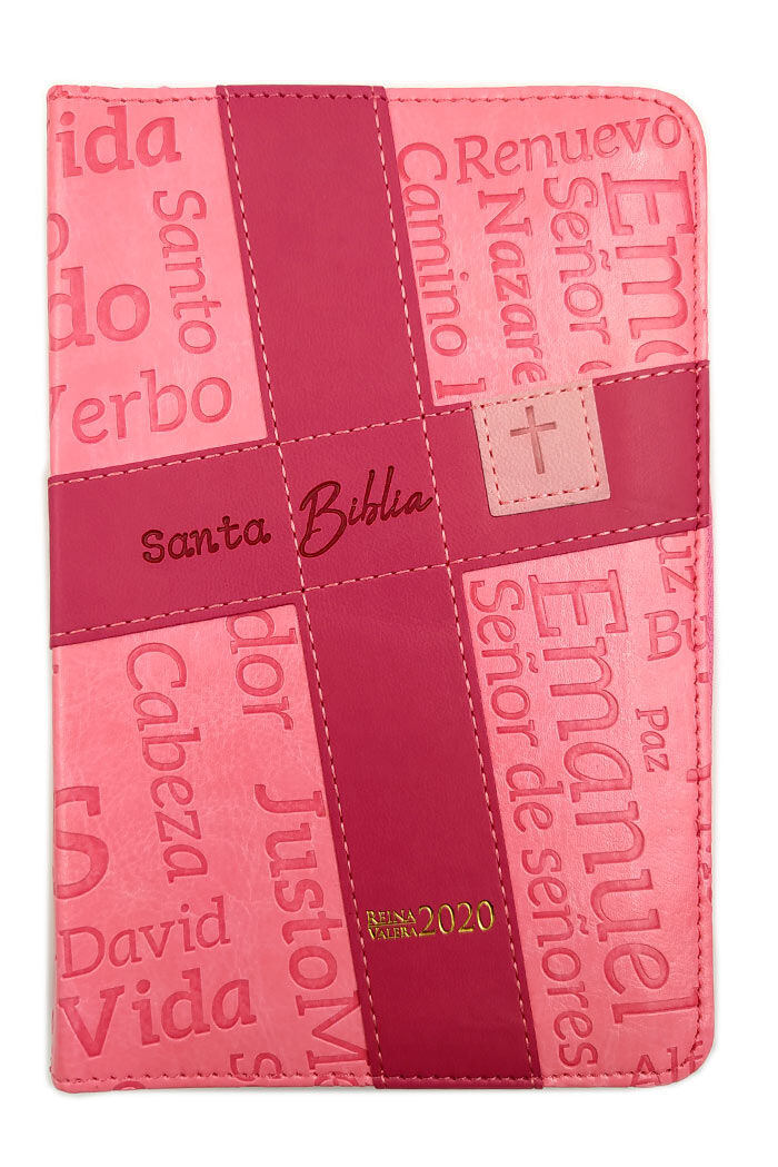 Biblia RVR2020 portátil letra grande cierre colección nombres de Jesús color rosa