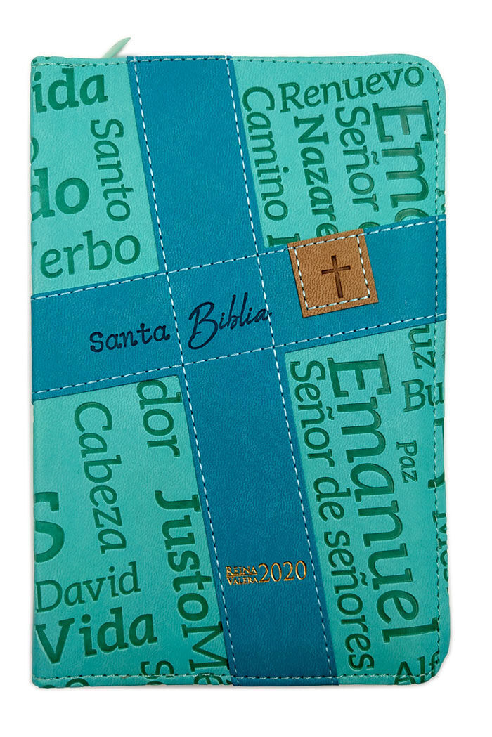 Biblia RVR2020 portátil letra grande cierre colección nombres de Jesús color turquesa