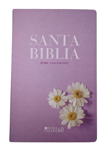 Biblia RVR60 tamaño manual letra grande tapa flex con índice Lila con margaritas