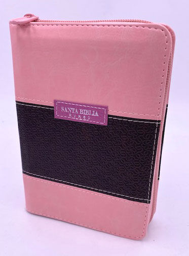 Biblia RVR60 bolsillo piel italiana cierre indice rosa/café (floral)