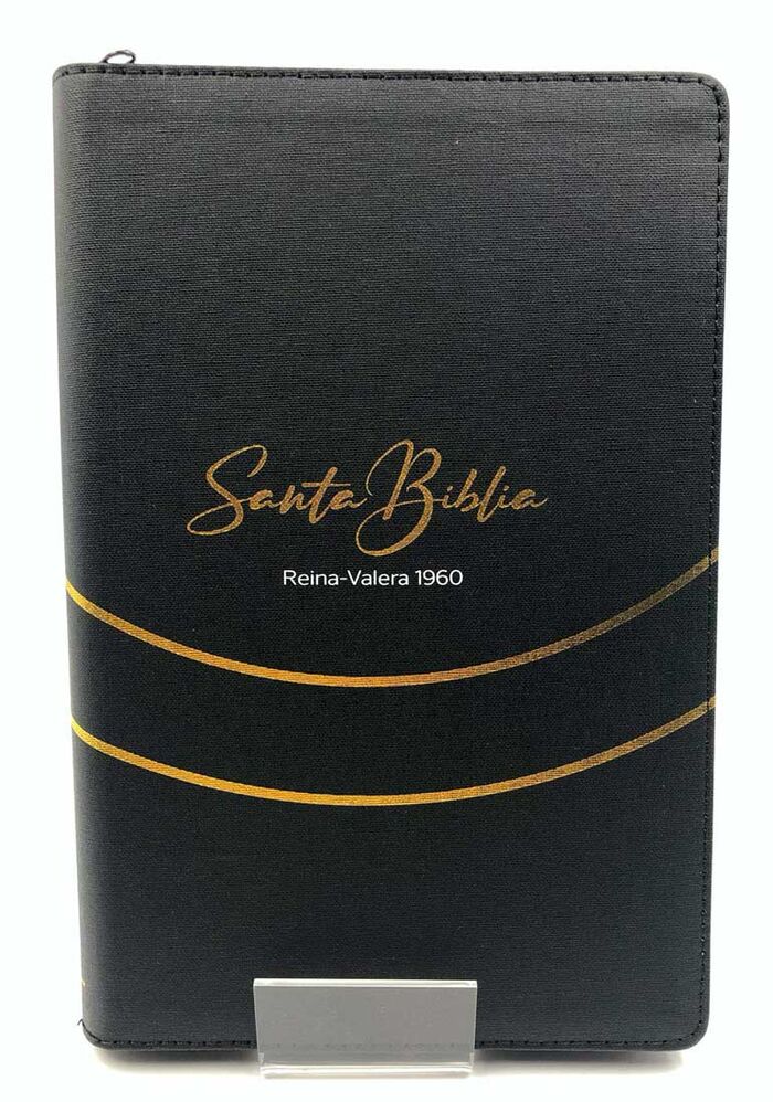 Biblia Ultrafina RVR60 tapa tela con cremallera negro con filigrana en dorado