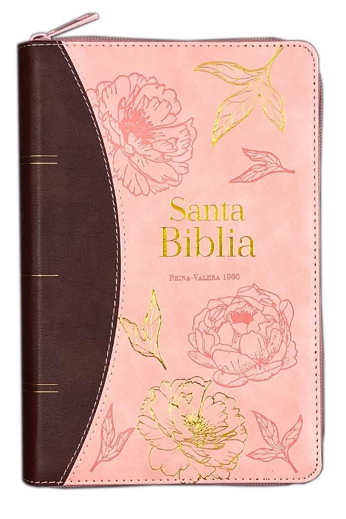 Biblia RVR60 Tamaño manual letra grande con cierre rosa/cafe