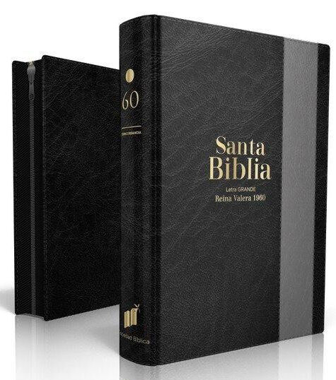 Biblia RVR60 portátil negro/gris, Letra Grande con cierre