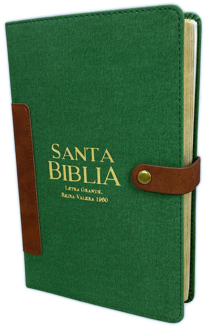 Biblia RVR60 Letra Grande i/piel tela vintage verde/café con broche