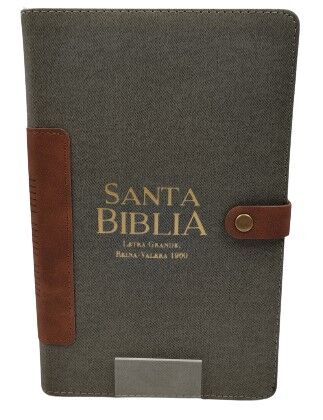 Biblia RVR60 Letra Grande i/piel tela vintage gris/café con broche