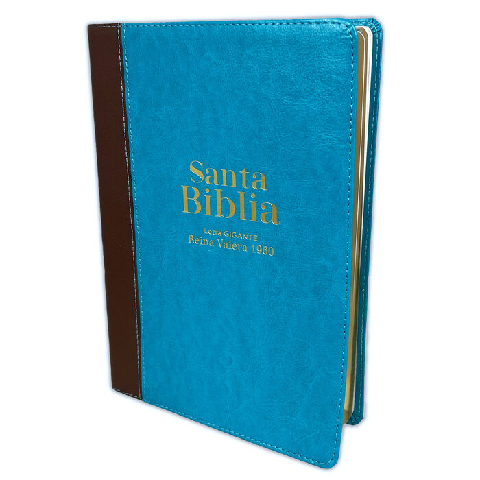 Biblia RVR60 letra Gigante i/piel marrón/turquesa colección Bitono