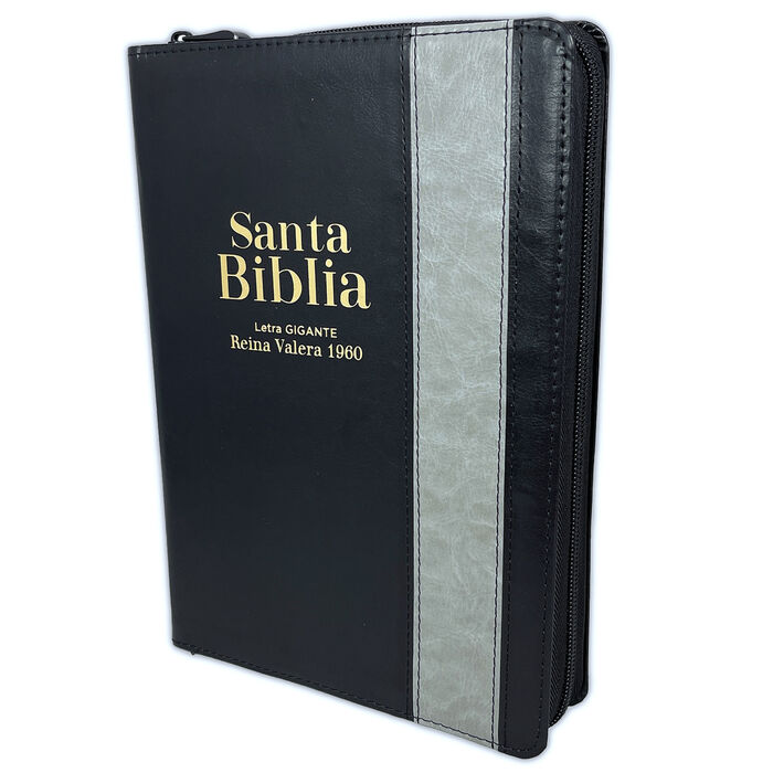 Biblia RVR60 letra Gigante i/piel negro/gris con cierre colección Bitono
